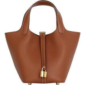 Genuine Leather Bucket Bag for Women Handheld tote bag with metal clasp, bohemia